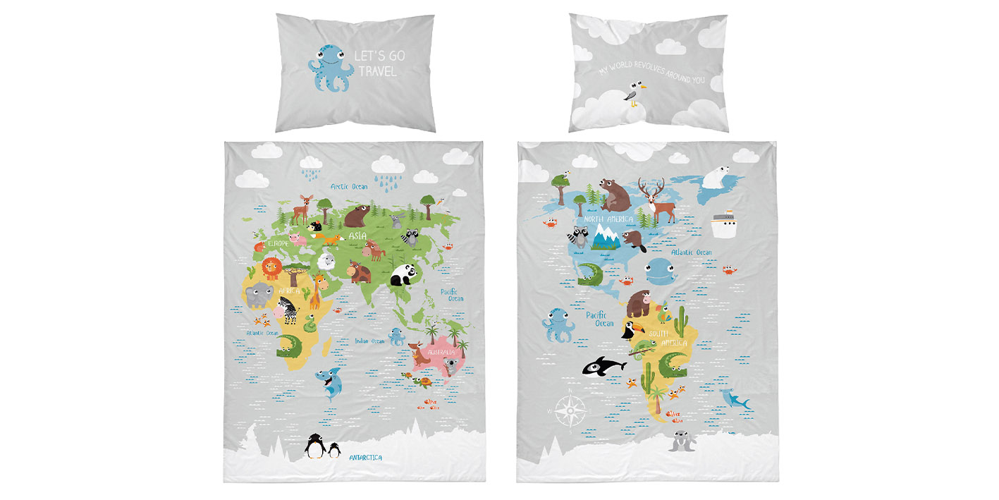 Pościel 100x135 cm mapa szara 3961b 5901685685979